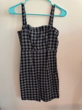 Forever 21 Black and White Plaid Square-Neck Mini Dress